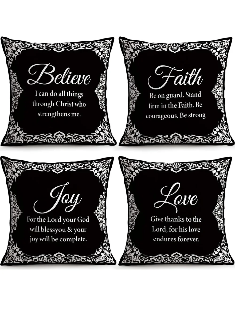 Set of 4 Inspirational Scripture Throw Pillow Covers - INCLUDES  4 INSERTS